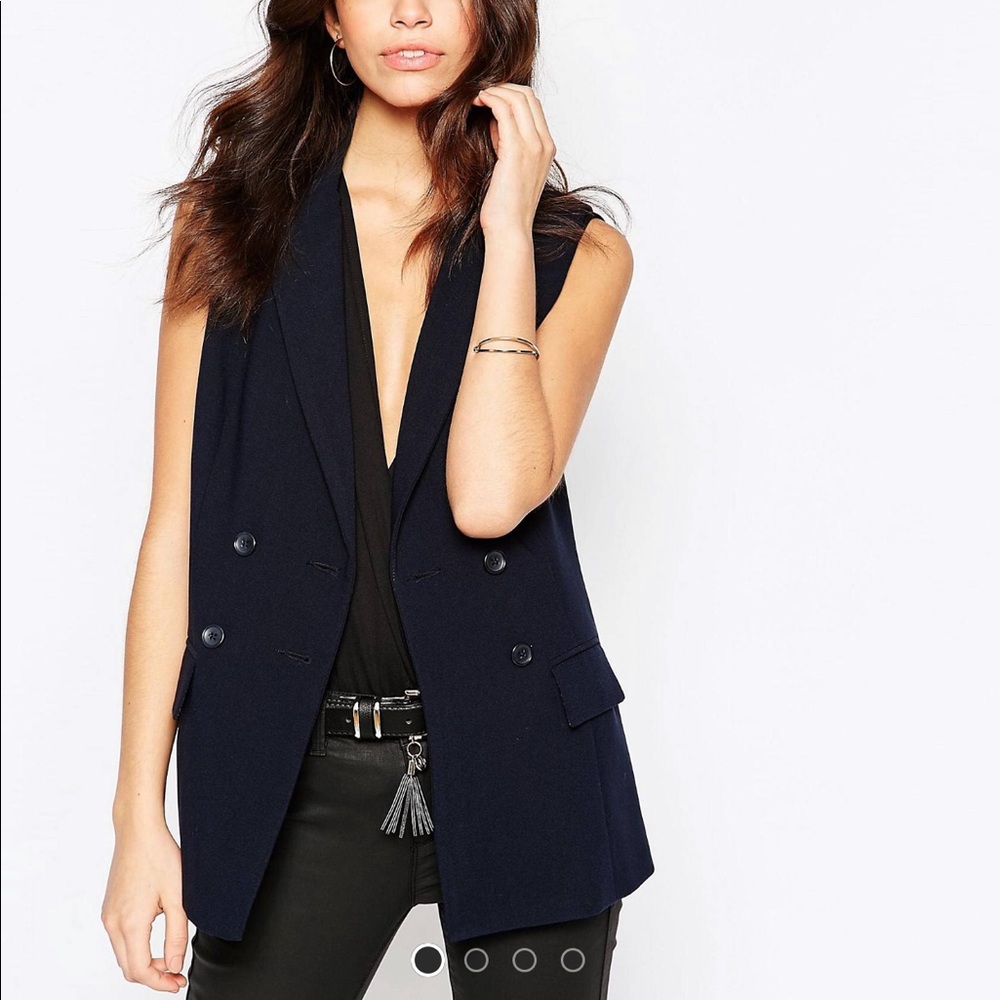 Navy Double-Breasted Sleeveless Boyfriend Blazer